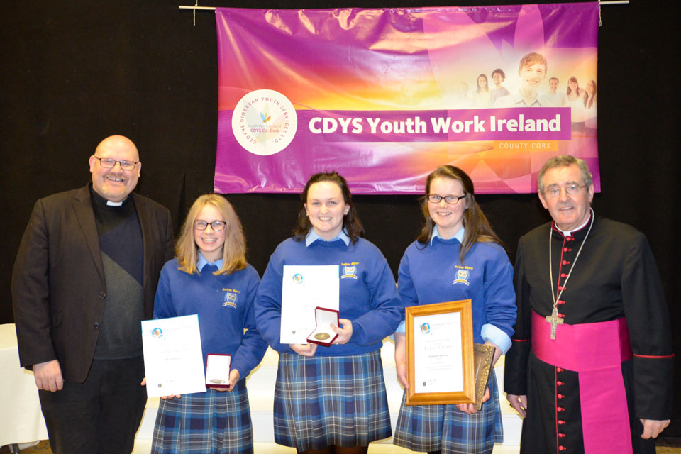 Students from Colaiste Mhuire, Buttevant with Fr Tom and Bishop Crean