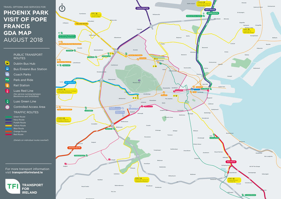 TFI Papal visit transport greater Dublin area map