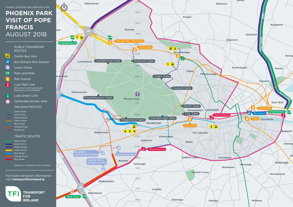 Dublin area transport routes to Phoenix Park, Papal Mass