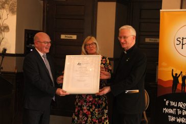 Tony Brennan, National Coordinator of the Pope John Paul II Award, Colette O'Doherty and Bishop Ray Browne at the launch of the Pope John Paul II Award in the Diocese of Kerry at the Conference of Possibilities in Killarney.
